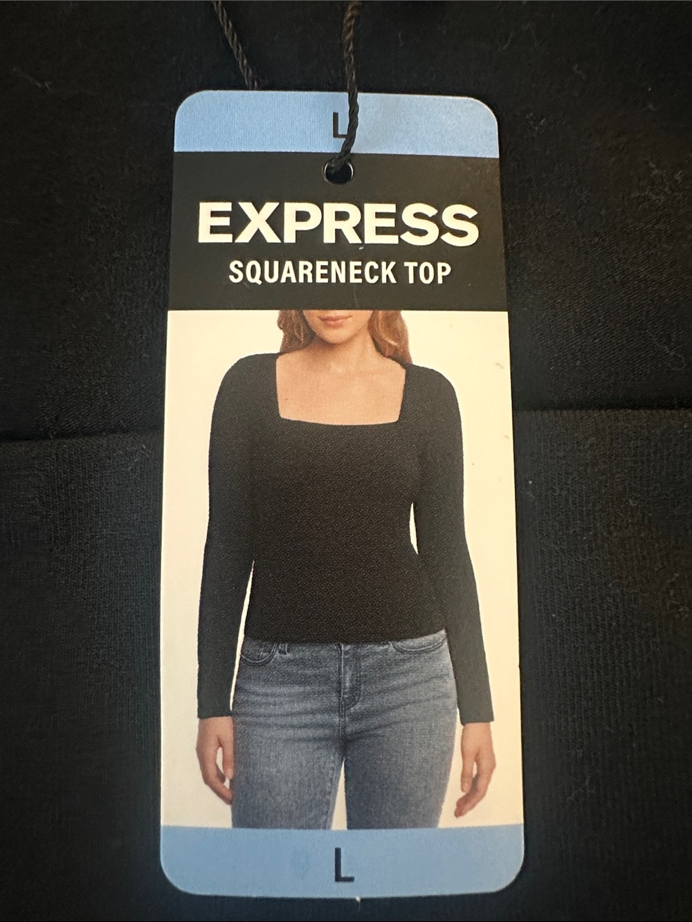 NWT- Express Black Square-Neck Long-Sleeve Top